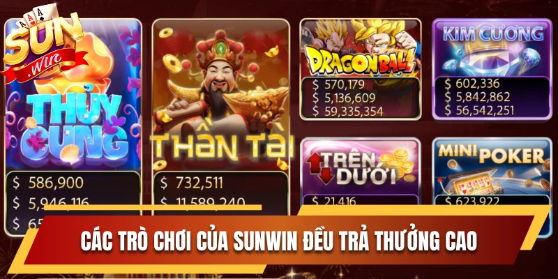 Các trò chơi của Sunwin đều trả thưởng cao